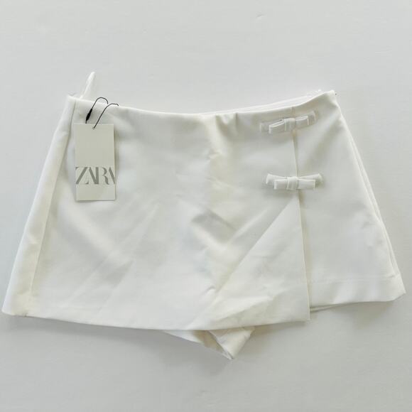 ZARA White Skort NEW Size Large Mini Bow Cute Y2K Shorts - Picture 2 of 6